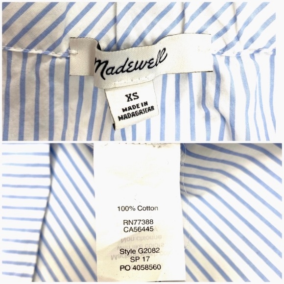 MADEWELL Clean Off-the-Shoulder Blouse Top in Stripe in White / Blue Style G2082 - Picture 6 of 8